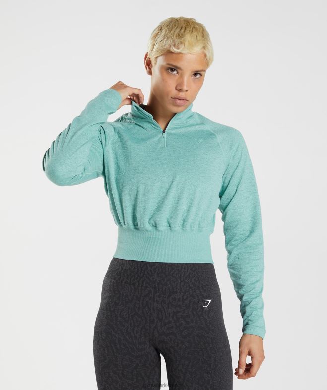Gymshark 315 haut déchauffement à manches longues bleu perle/sarcelle dhiver chiné femmes 6HF28394