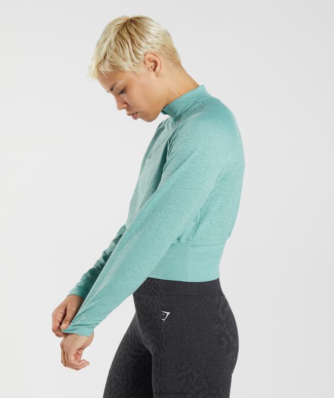 Gymshark 315 haut d\échauffement à manches longues bleu perle/sarcelle d\hiver chiné femmes 6HF28394