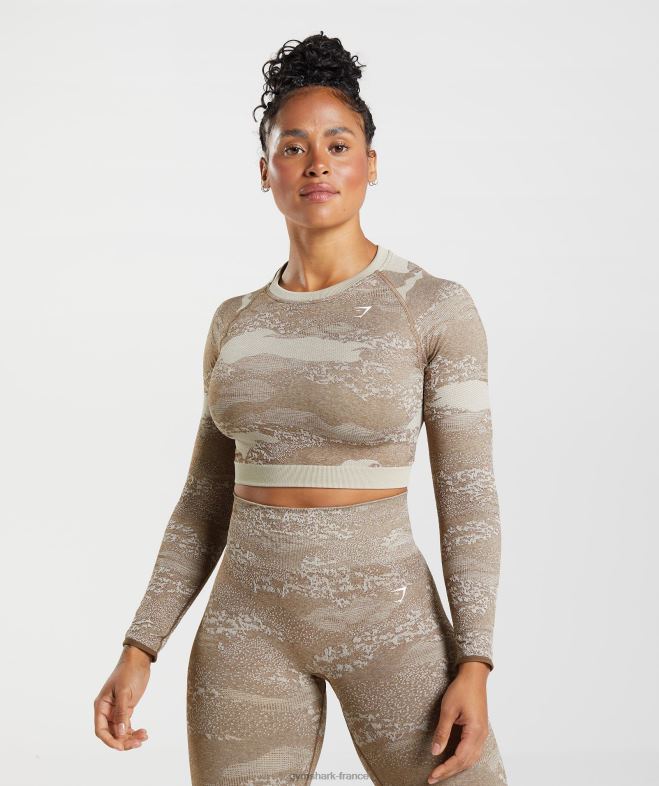 Gymshark Adapt Camo - Haut sans couture à lacets dans le dos gris galet/marron âme femmes 6HF28458