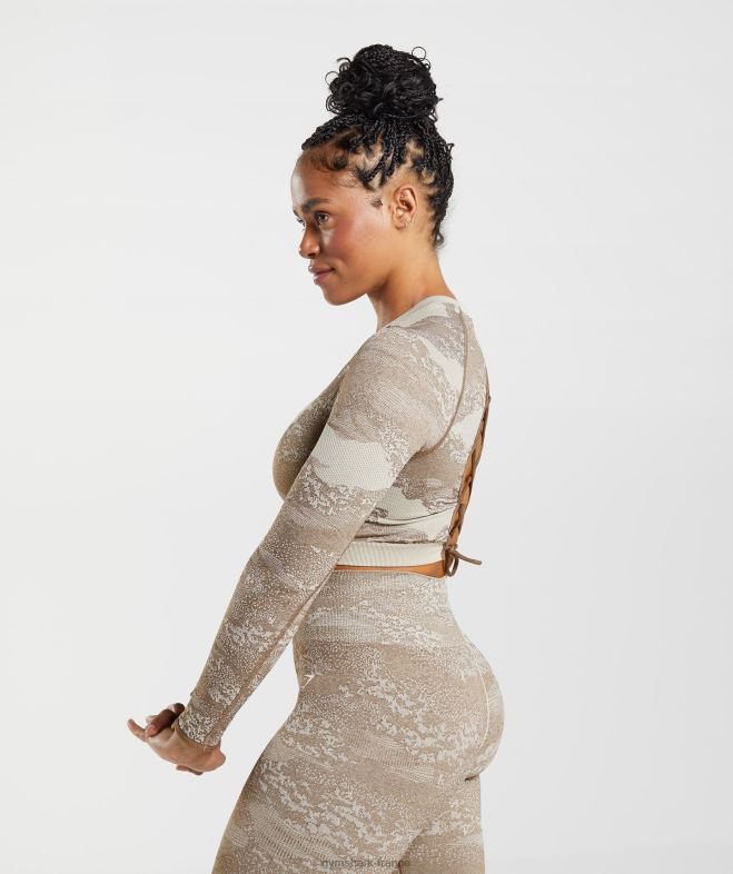 Gymshark Adapt Camo - Haut sans couture à lacets dans le dos gris galet/marron âme femmes 6HF28458