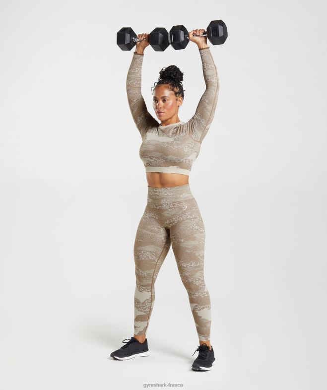 Gymshark Adapt Camo - Haut sans couture à lacets dans le dos gris galet/marron âme femmes 6HF28458