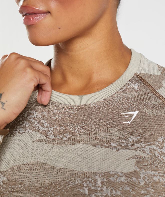 Gymshark Adapt Camo - Haut sans couture à lacets dans le dos gris galet/marron âme femmes 6HF28458