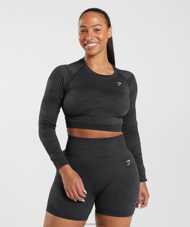 Gymshark Adapt Camo - Haut sans couture à lacets dans le dos noir/gris onyx femmes 6HF28451
