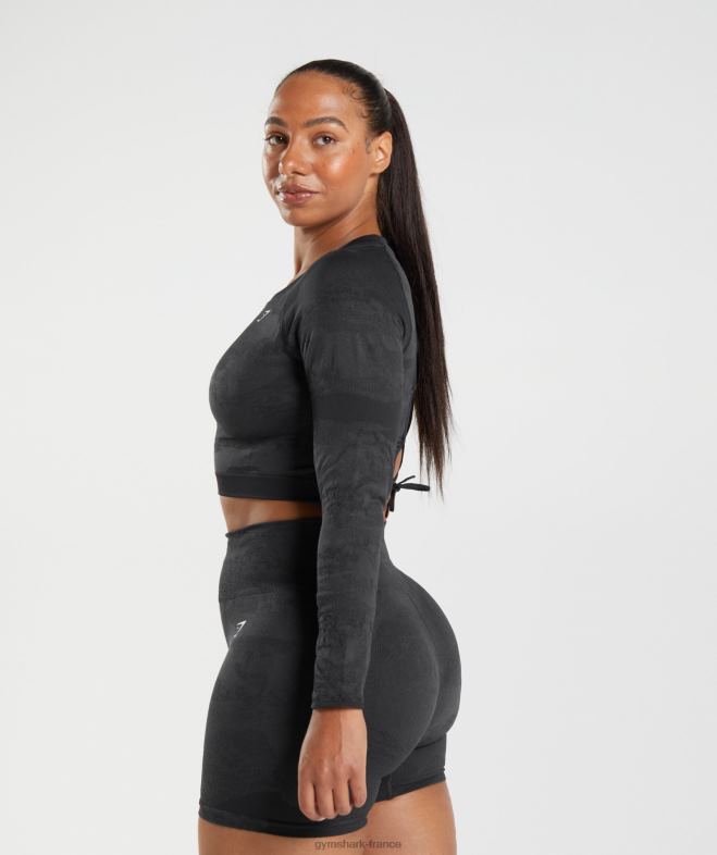 Gymshark Adapt Camo - Haut sans couture à lacets dans le dos noir/gris onyx femmes 6HF28451
