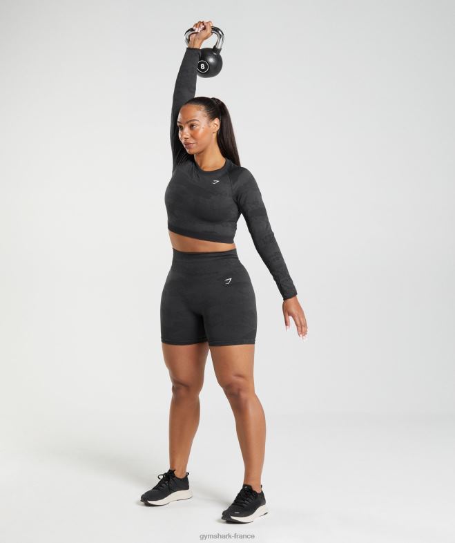 Gymshark Adapt Camo - Haut sans couture à lacets dans le dos noir/gris onyx femmes 6HF28451