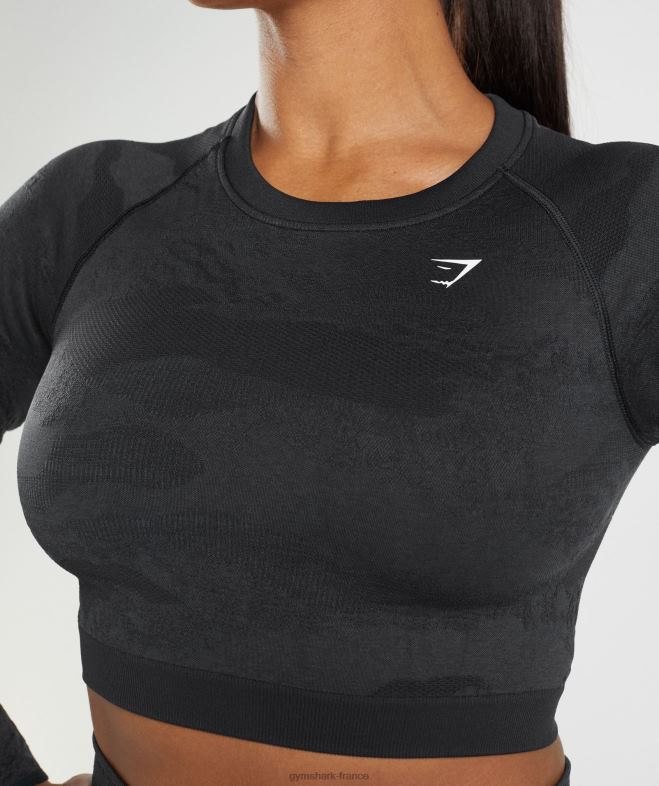 Gymshark Adapt Camo - Haut sans couture à lacets dans le dos noir/gris onyx femmes 6HF28451