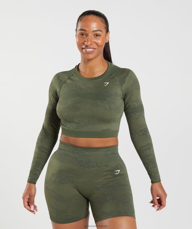 Gymshark Adapt Camo - Haut sans couture à lacets dans le dos olive mousse/olive noyau femmes 6HF28452