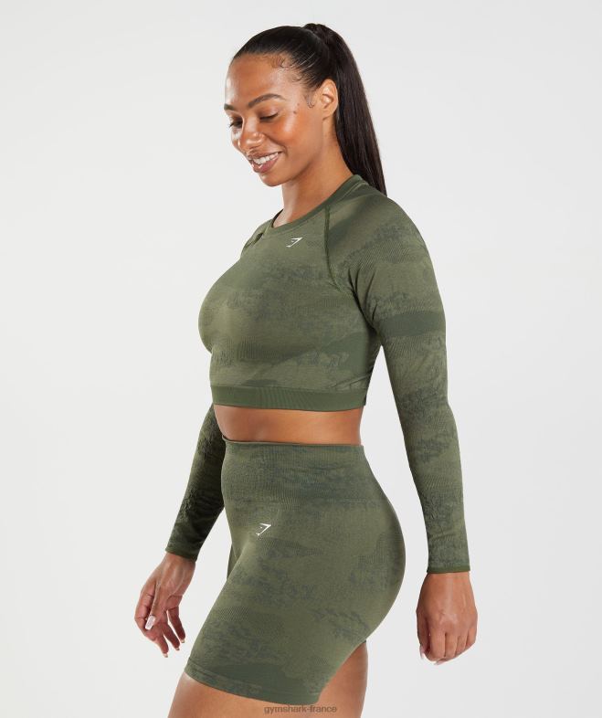 Gymshark Adapt Camo - Haut sans couture à lacets dans le dos olive mousse/olive noyau femmes 6HF28452