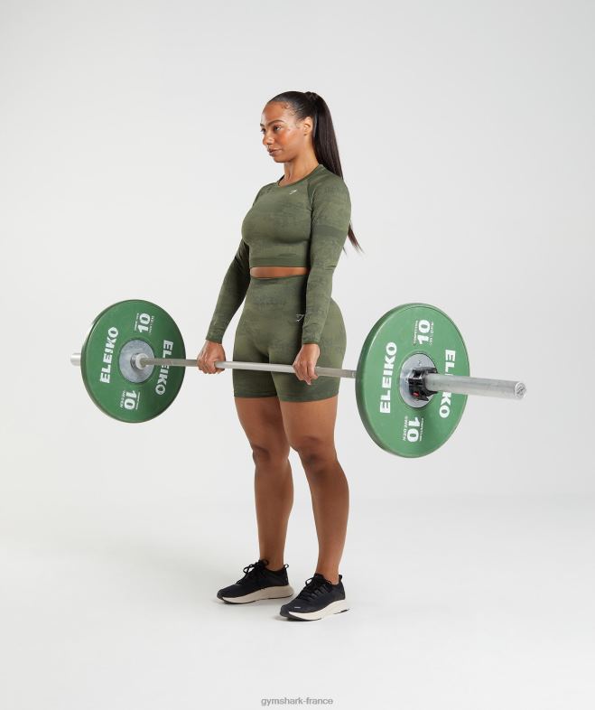 Gymshark Adapt Camo - Haut sans couture à lacets dans le dos olive mousse/olive noyau femmes 6HF28452