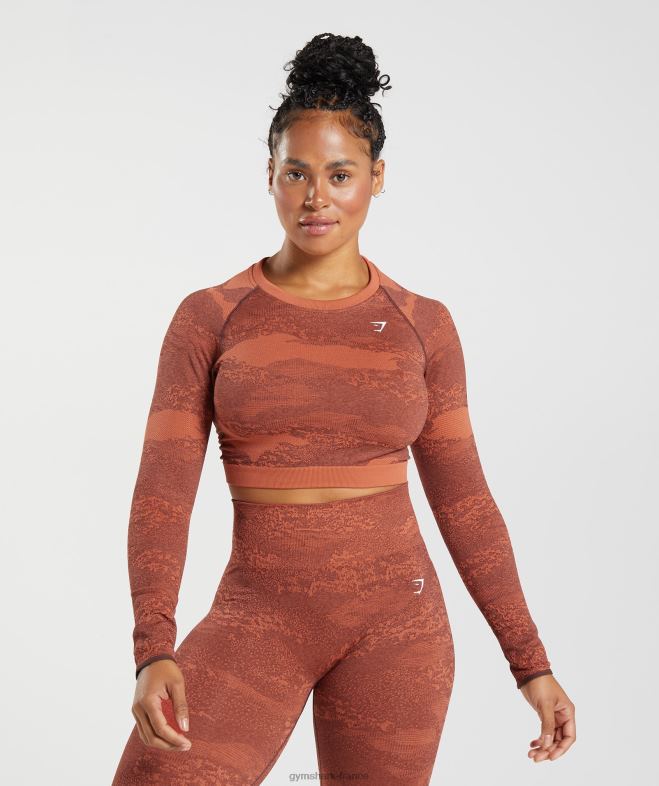 Gymshark Adapt Camo - Haut sans couture à lacets dans le dos rouge orage/marron cerise femmes 6HF28449