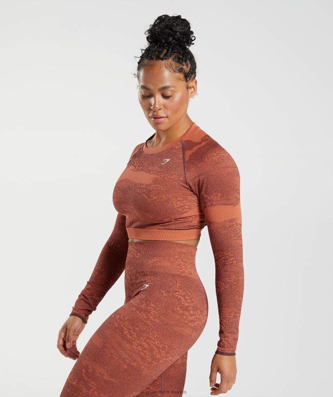 Gymshark Adapt Camo - Haut sans couture à lacets dans le dos rouge orage/marron cerise femmes 6HF28449