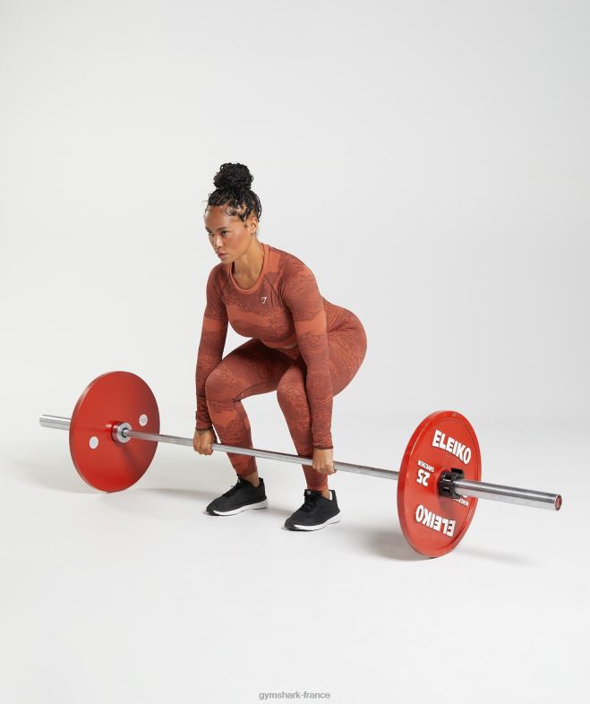 Gymshark Adapt Camo - Haut sans couture à lacets dans le dos rouge orage/marron cerise femmes 6HF28449