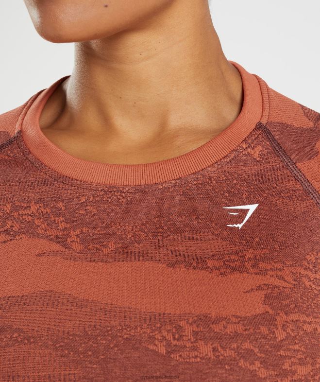 Gymshark Adapt Camo - Haut sans couture à lacets dans le dos rouge orage/marron cerise femmes 6HF28449