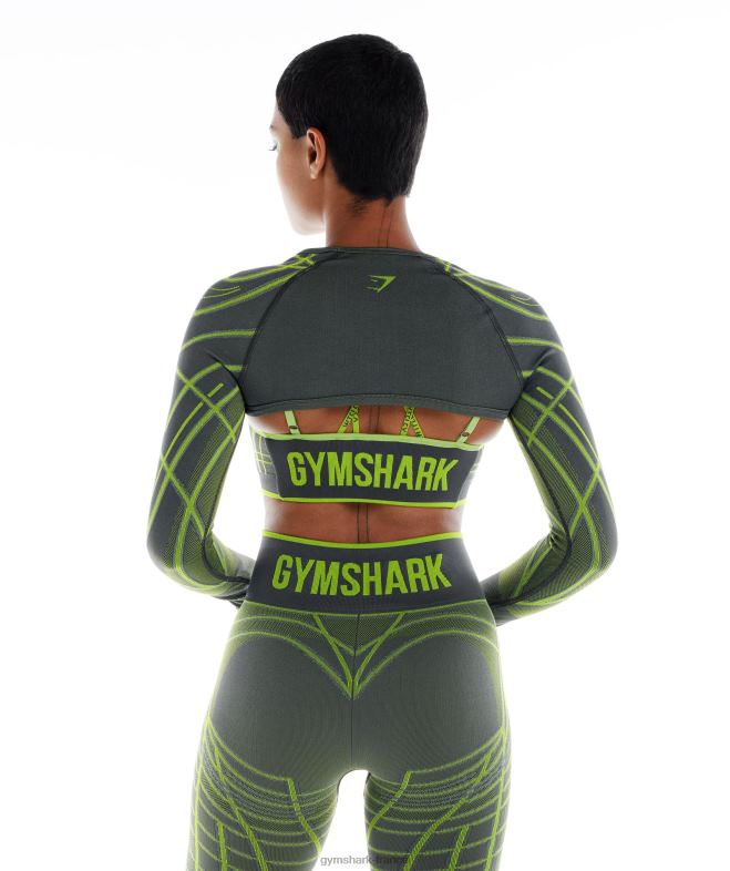 Gymshark Boléro à manches longues sans couture linéaire wtflex gris anthracite/vert fluo/gris clair femmes 6HF28490