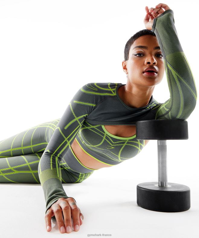 Gymshark Boléro à manches longues sans couture linéaire wtflex gris anthracite/vert fluo/gris clair femmes 6HF28490