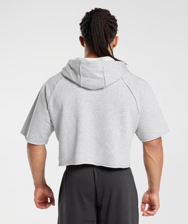 Gymshark Legacy - Sweat à capuche court à manches courtes chiné gris clair Hommes 6HF28866