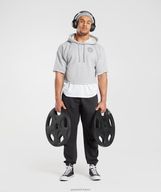 Gymshark Legacy - Sweat à capuche court à manches courtes chiné gris clair Hommes 6HF28866