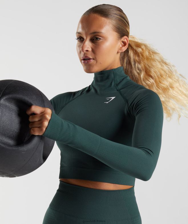 Gymshark Vital - Haut midi à col montant sans couture 20 marne verte des bois femmes 6HF28432