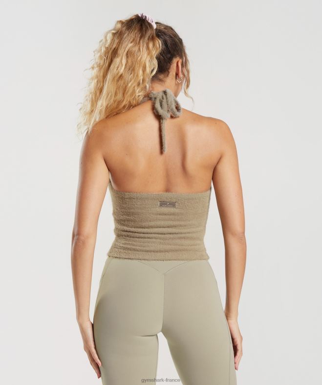 Gymshark Whitney - Haut dos nu mi-long en maille à cils brun ciment femmes 6HF28444