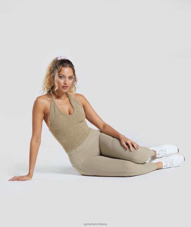 Gymshark Whitney - Haut dos nu mi-long en maille à cils brun ciment femmes 6HF28444
