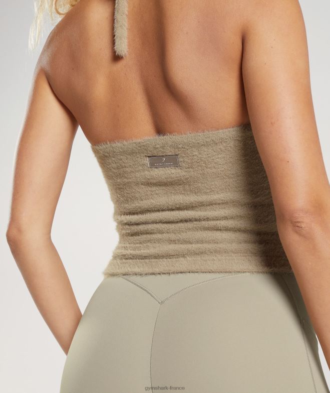 Gymshark Whitney - Haut dos nu mi-long en maille à cils brun ciment femmes 6HF28444