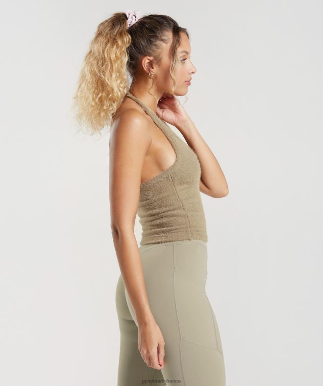 Gymshark Whitney - Haut dos nu mi-long en maille à cils brun ciment femmes 6HF28444