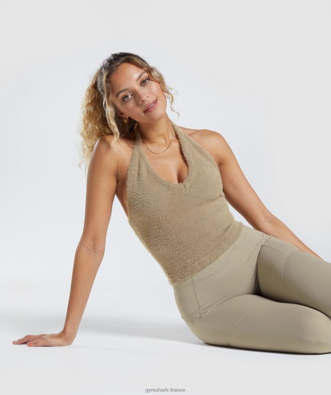 Gymshark Whitney - Haut dos nu mi-long en maille à cils brun ciment femmes 6HF28444