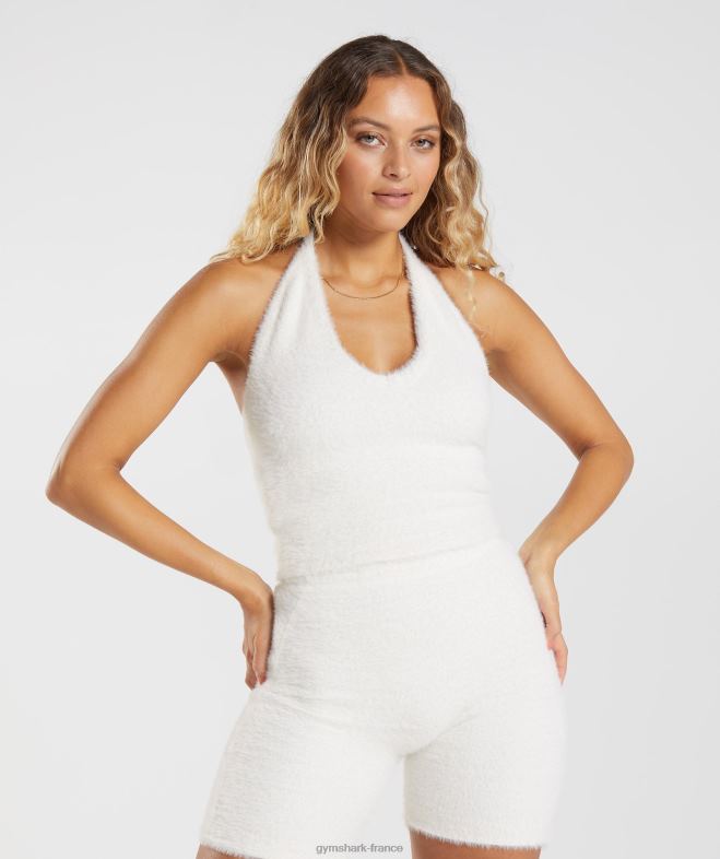 Gymshark Whitney - Haut dos nu mi-long en maille à cils lucarne blanche femmes 6HF28423