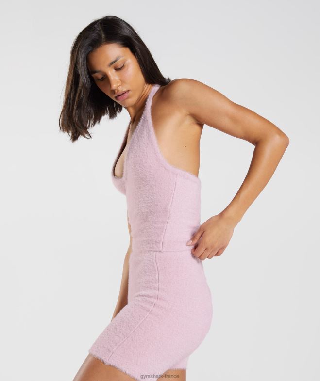 Gymshark Whitney - Haut dos nu mi-long en maille à cils pétale pressé rose femmes 6HF28464