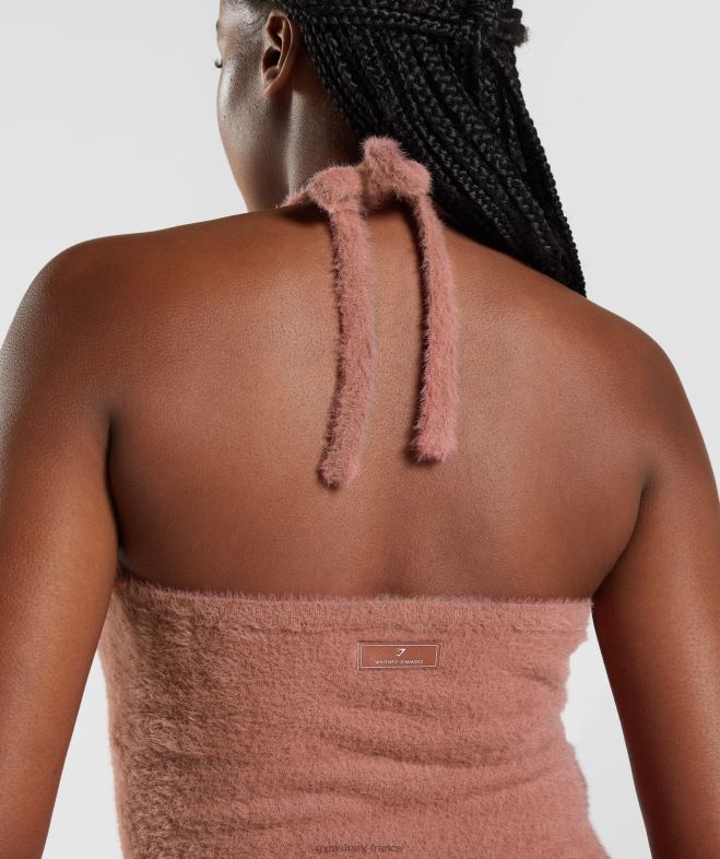 Gymshark Whitney - Haut dos nu mi-long en maille à cils rouge canyon femmes 6HF28447