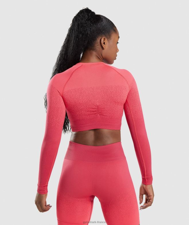 Gymshark adapt - top court sans coutures à manches longues et ombre rose/rouge femmes 6HF28488
