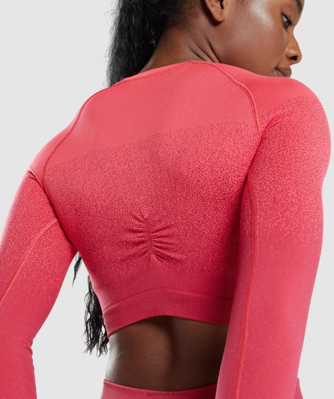 Gymshark adapt - top court sans coutures à manches longues et ombre rose/rouge femmes 6HF28488