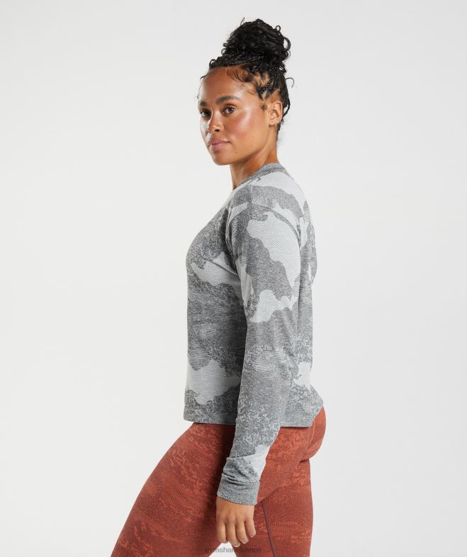 Gymshark adapt camo - haut à manches longues sans couture gris clair/noir femmes 6HF28465