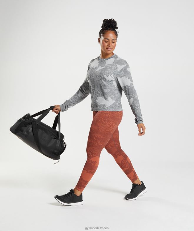 Gymshark adapt camo - haut à manches longues sans couture gris clair/noir femmes 6HF28465