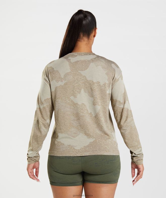 Gymshark adapt camo - haut à manches longues sans couture gris galet/marron âme femmes 6HF28477