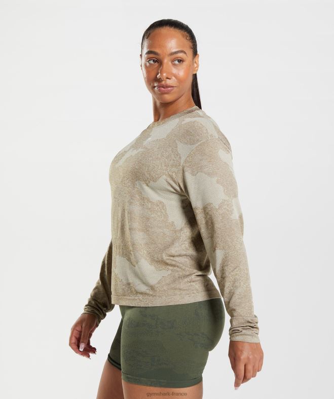 Gymshark adapt camo - haut à manches longues sans couture gris galet/marron âme femmes 6HF28477