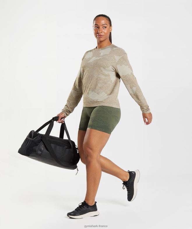 Gymshark adapt camo - haut à manches longues sans couture gris galet/marron âme femmes 6HF28477