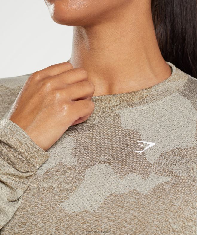 Gymshark adapt camo - haut à manches longues sans couture gris galet/marron âme femmes 6HF28477