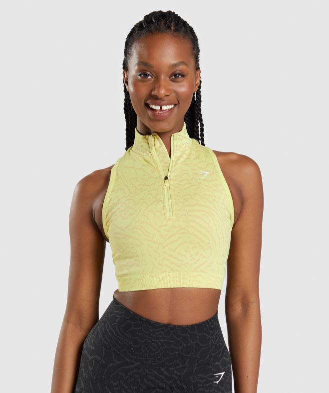 Gymshark adapter animal crop sans couture 1/2 zip luciole jaune femmes 6HF28469