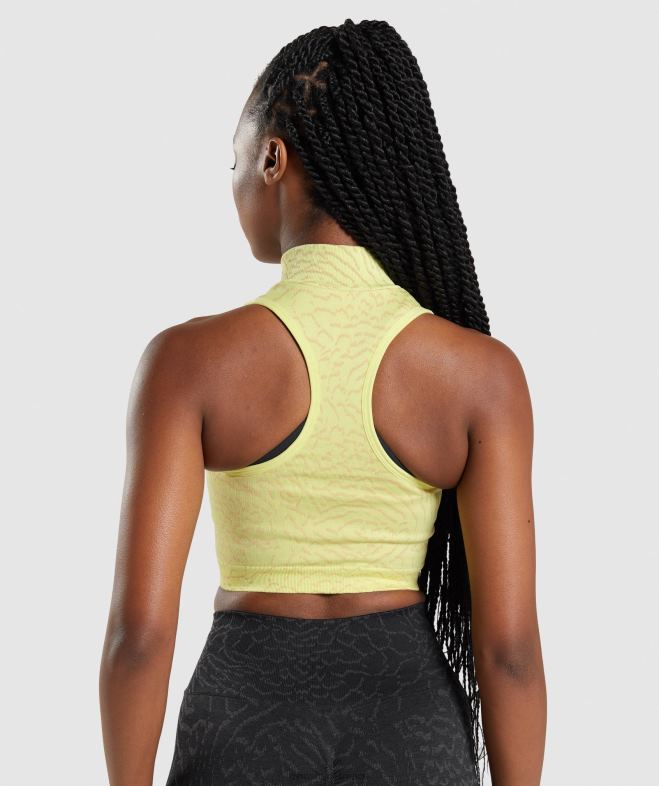 Gymshark adapter animal crop sans couture 1/2 zip luciole jaune femmes 6HF28469