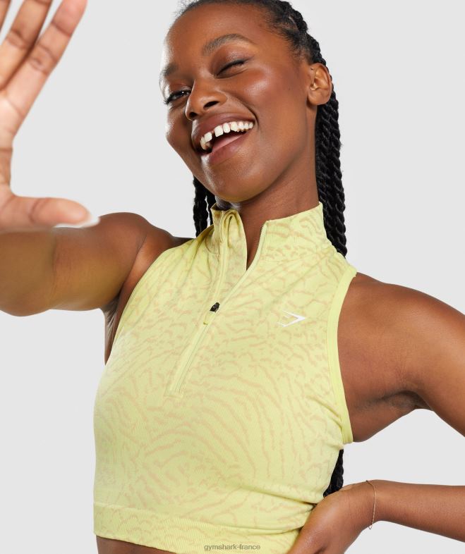 Gymshark adapter animal crop sans couture 1/2 zip luciole jaune femmes 6HF28469