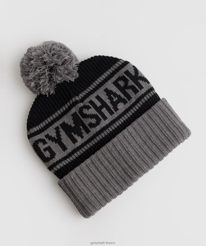 Gymshark bonnet à pompon noir/gris pièce unisexe 6HF281142