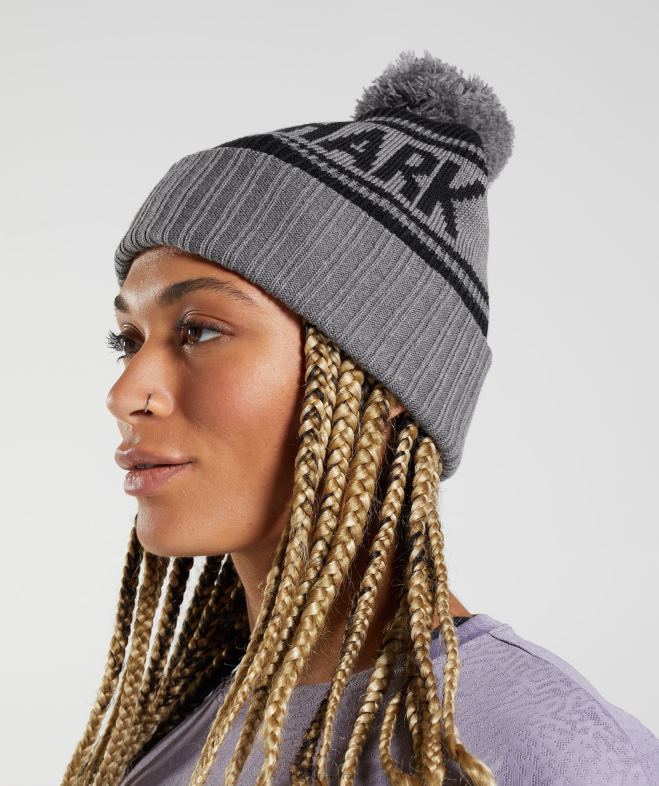 Gymshark bonnet à pompon noir/gris pièce unisexe 6HF281142