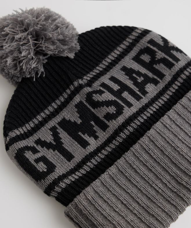 Gymshark bonnet à pompon noir/gris pièce unisexe 6HF281142