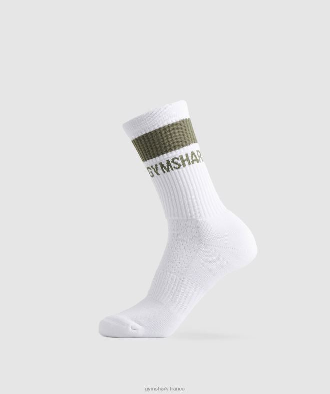 Gymshark chaussettes premium 1pk blanc/olive poussiéreuse unisexe 6HF281092
