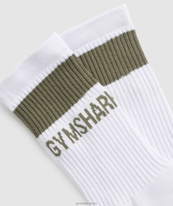 Gymshark chaussettes premium 1pk blanc/olive poussiéreuse unisexe 6HF281092