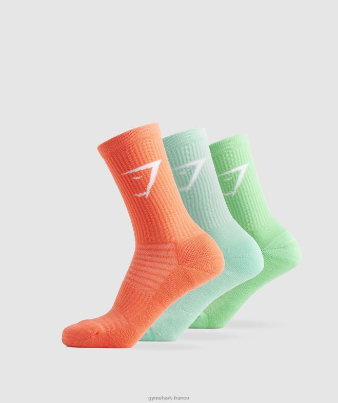 Gymshark chaussettes équipage paquet de 3 orange/bleu piscine/vert iris unisexe 6HF281100