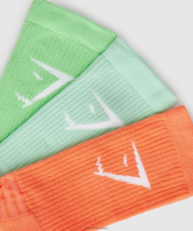 Gymshark chaussettes équipage paquet de 3 orange/bleu piscine/vert iris unisexe 6HF281100