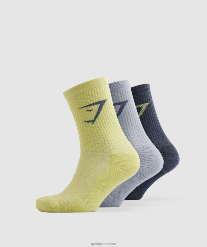 Gymshark chaussettes équipage paquet de 3 vert/gris/bleu unisexe 6HF281099