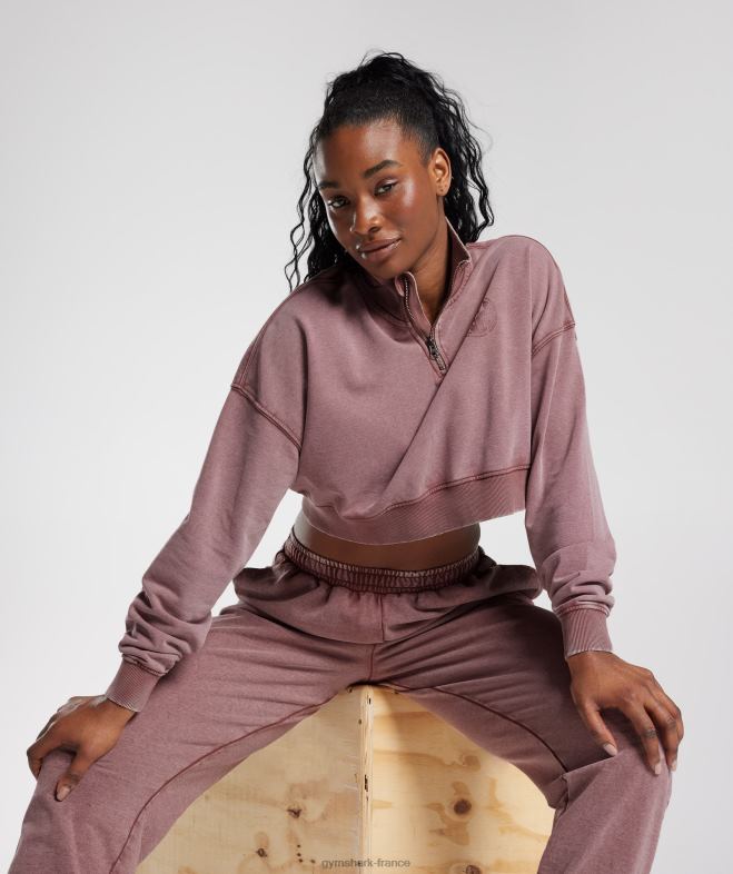 Gymshark collégial 1/4 zip marron poussiéreux femmes 6HF28376